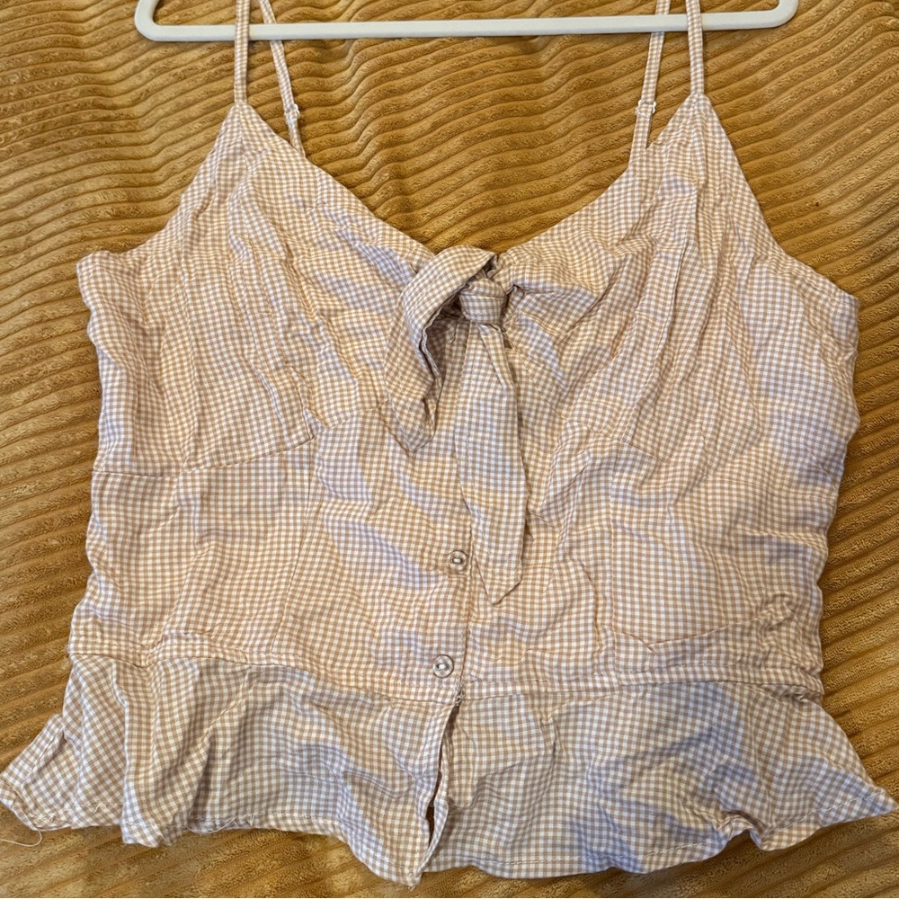 Yellow Gingham Sleeveless Tie Front Top